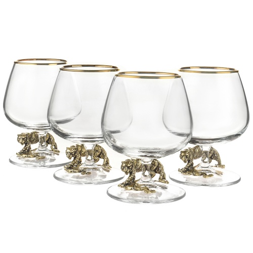 Подарочный набор из 4 бокалов для коньяка "Тигр" в подарочной коробке