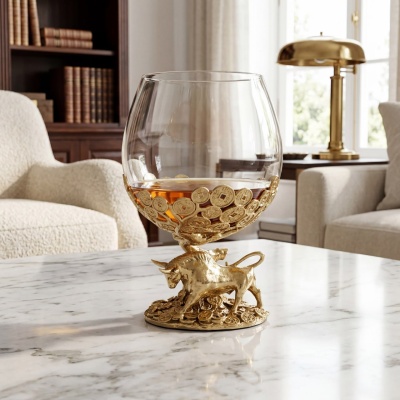 Бокал для коньяка ручной работы  "Денежный Бык" 310 мл в подарочной коробке