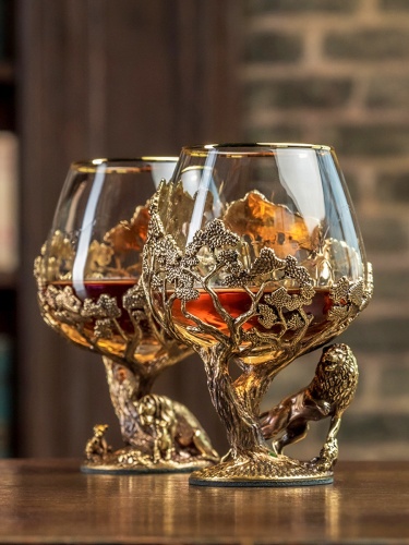 Набор 2 бокала для коньяка(R) "Лев/Львица",в черной подарочной упаковке.