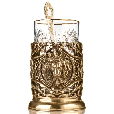 Подстаканник ручной работы "Лев", в шкатулке из массива