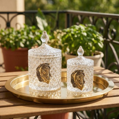 Набор Лошади: две шкатулки большая и малая с накладками Лошадь в черной подарочной коробке