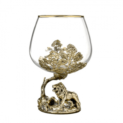 Набор из 6-ти бокалов для коньяка  Царь-Лев 420 мл в деревянной шкатулке из массива