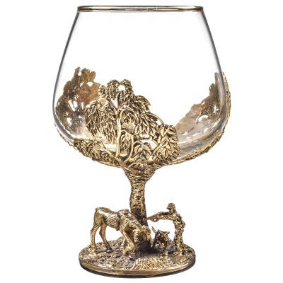 Набор 2 бокала для коньяка "Охота на Медведя" и "Охота на Лося", в шкатулке из массива