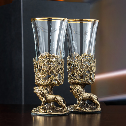 Набор 2 лафитника "Лев", в черной подарочной упаковке.