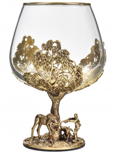 Набор бокалов для коньяка со штофом Охота в большом футляре с накладкой Настоящий мужчина