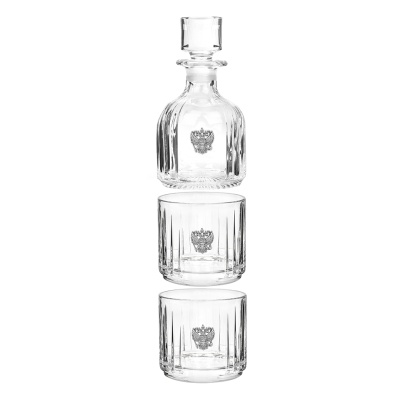 Набор Пирамида, 2 бокала для виски со Штофом накладка "Герб РФ", в тубусе