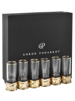 Набор из 6-ти стопок Патрон Буйвол с латунным основанием в подарочной коробке