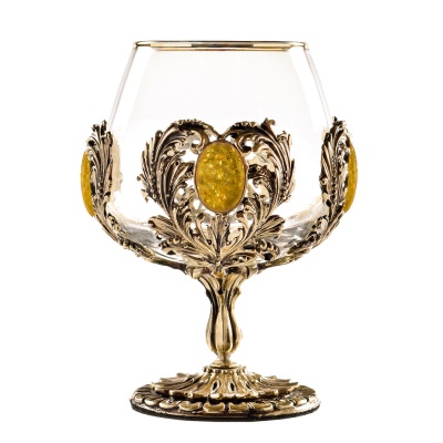 Набор 2 бокала для коньяка с искусственным камнем "Янтарь желтый", в шкатулке из массива