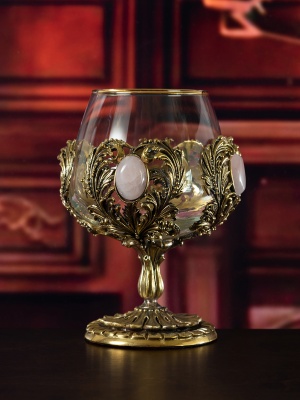 Бокал для коньяка Классик с натуральным камнем "Розовый кварц" 420 мл в деревянной шкатулке