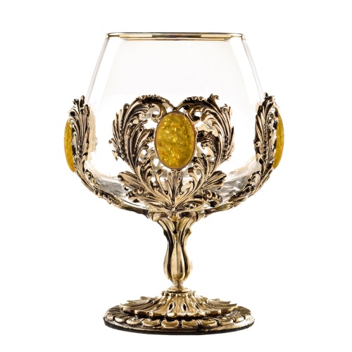 Набор 2 бокала для коньяка с искусственным камнем "Янтарь желтый", в шкатулке из массива