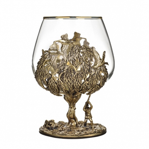 Набор 2 бокала для коньяка "Охота на Медведя" и "Охота на Уток", в шкатулке из массива