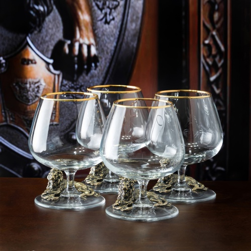 Подарочный набор из 4 бокалов для коньяка "Лев" в подарочной коробке