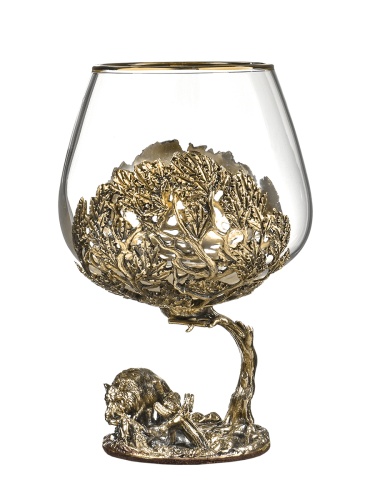 Набор 2 бокала для коньяка (Р) "Кабан +Медведь ", в черной  подарочной упаковке