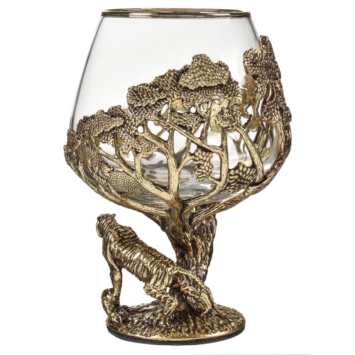 Набор 2 бокала для коньяка "Тигр", в шкатулке из массива дерева