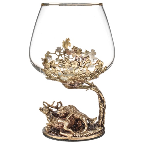 Набор 2 бокала для коньяка "Охота на Оленя" и "Охота на Утку", в шкатулке из массива