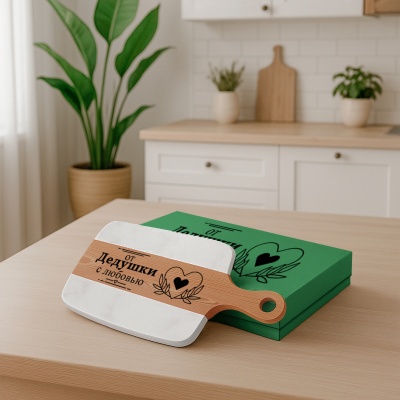Разделочная доска подарочная "От дедушки с любовью" в подарочной коробке