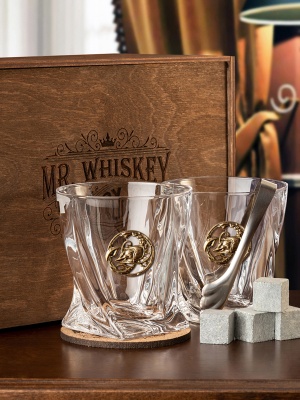 Набор из 2х бокалов для виски с накладкой "Рак", упаковка Mr Whiskey
