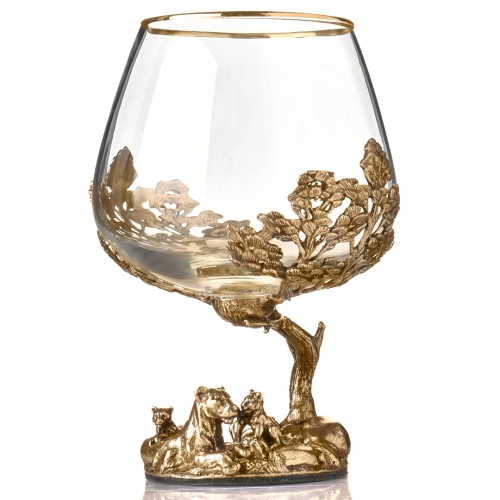 Набор 2 бокала для коньяка и 4 бокала для виски "Лев и Львица", в шкатулке из массива