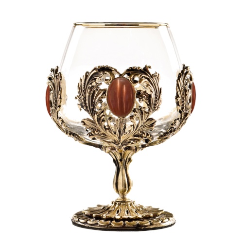 Набор 2 бокала для коньяка с камнем "Кошачий глаз", в шкатулке из массива