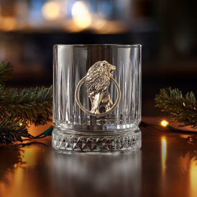 Бокал для виски Элизия с накладкой Лев, упаковка Домик