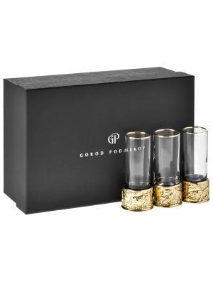 Набор из 3-х стопок Патрон Тигр, Медведь, Буйвол с латунным основанием в подарочной коробке