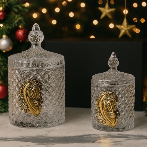 Набор Новогодний: две шкатулки большая и малая с накладками Лошадь в черной подарочной коробке