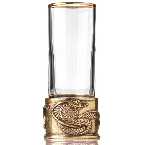 Набор 4 бокала для коньяка и 6 стопок патрон "Змея", в шкатулке из массива