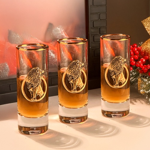 Набор из 6-ти стопок для водки Сиде с накладками Лев 1 в черной коробке