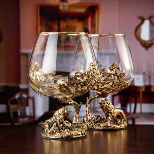 Набор 2 бокала для коньяка "Тигр" и "Лев", в коробке из дизайнерского картона