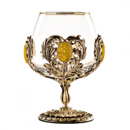 Бокал для коньяка Классик с искусственным камне "Янтарь желтый" 420 мл в подарочной коробке