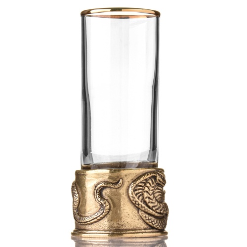 Набор 4 бокала для коньяка и 6 стопок патрон "Змея", в шкатулке из массива