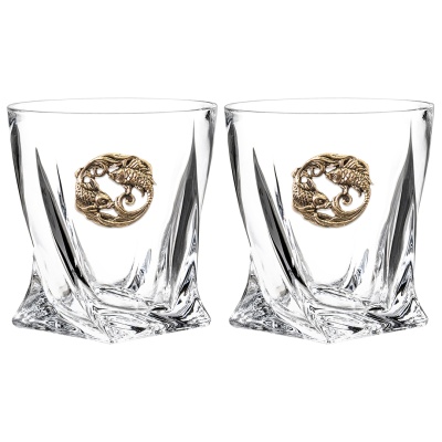 Набор 2 бокала для виски с накладкой "Рыбы", в коробке из дизайнерского картона