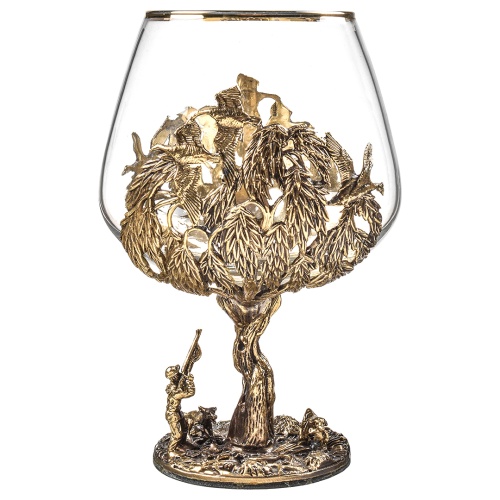 Набор 2 бокала для коньяка "Охота на Вепря" и "Охота на Утку", в шкатулке из массива