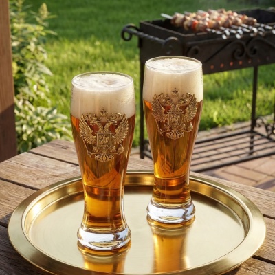 Набор 2 бокала для пива, накл. "Герб РФ" ВЕЛИКАЯ РОССИЯ ,в ч/б коробке