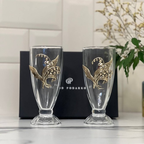 Набор для коктейлей и смузи: 2 бокала с накладками Ландыш в черной коробке