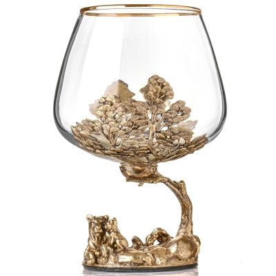 Набор 2 бокала для коньяка и 4 бокала для виски "Лев и Львица", в шкатулке из массива