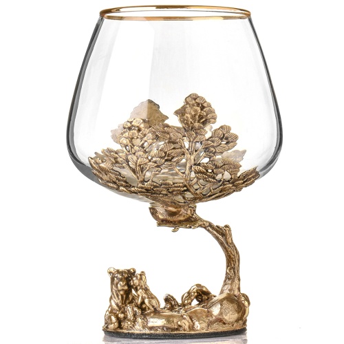 Набор 2 бокала для коньяка и 4 бокала для виски "Лев и Львица", в шкатулке из массива