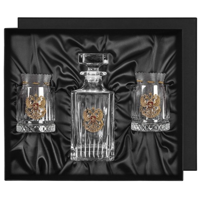 Набор 2 бокала для виски "Элизия",Штоф "TImeless",накл."Герб,эмаль",камни,мешки,черная под.уп