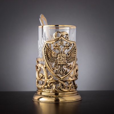 Подстаканник ручной работы "Герб" набор 3 предмета в деревянной шкатулке