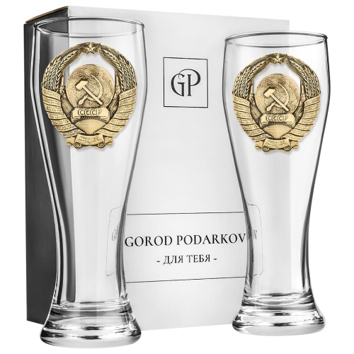 Набор 2 бокала для пива, накл. "Герб СССР" ВЕЛИКАЯ РОССИЯ в подарочной коробке