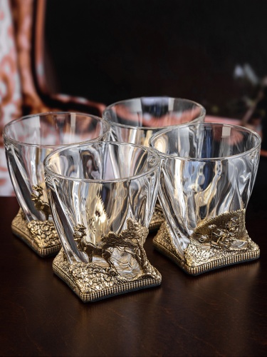 Набор из 4-х бокалов для ВИСКИ ручная работа Охота на оленя в плдарочной упаковке