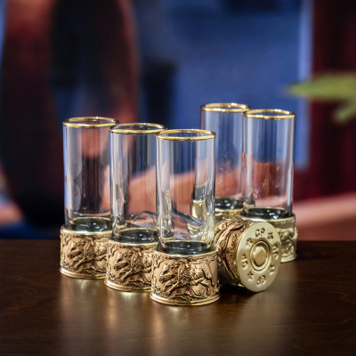 Набор из 6-ти стопок Патрон Кабан с латунным основанием в подарочной коробке