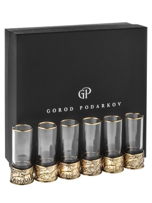 Набор из 6-ти стопок Патрон Тигр с латунным основанием в подарочной коробке