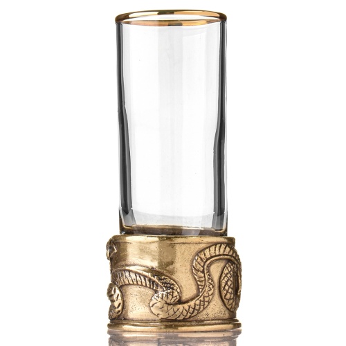 Набор 4 бокала для коньяка и 6 стопок патрон "Змея", в шкатулке из массива