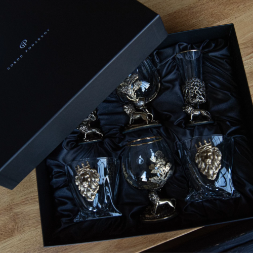 Подарочный набор для коньяка виски и водки "Лев №1" в подарочной коробке