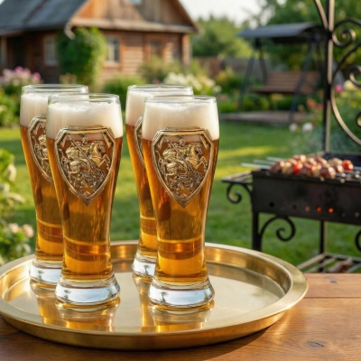 Набор 4 бокала для пива, накл. "Георгий Победоносец" ВЕЛИКАЯ РОССИЯ ,в ч/б коробке