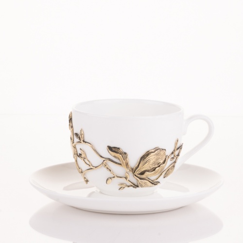 Чайная пара Магнолия латунь в черной подарочной коробке