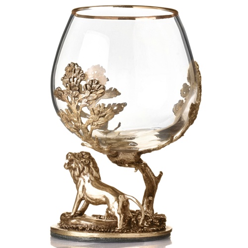 Набор 4 бокала для коньяка и 4 лафитника "Лев", в шкатулке из массива