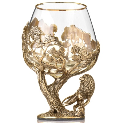 Набор 4 бокала для коньяка и 4 лафитника "Лев ROYAL", в шкатулке из массива