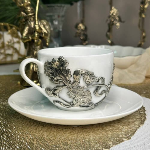 Чайная пара Ирис нейзильбер в черной подарочной коробке